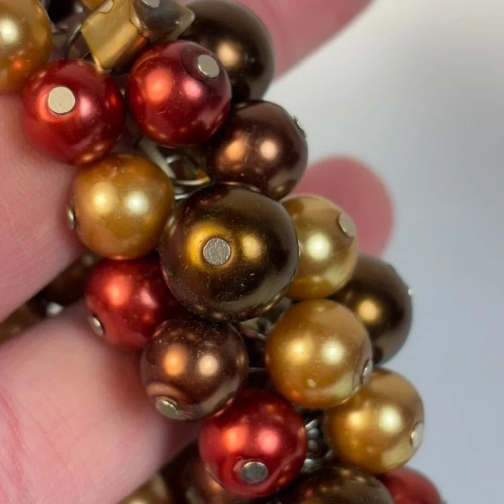 Vintage Bracelet Heavy Glass Pearl and Shell Stretch Maximalist Statment‎